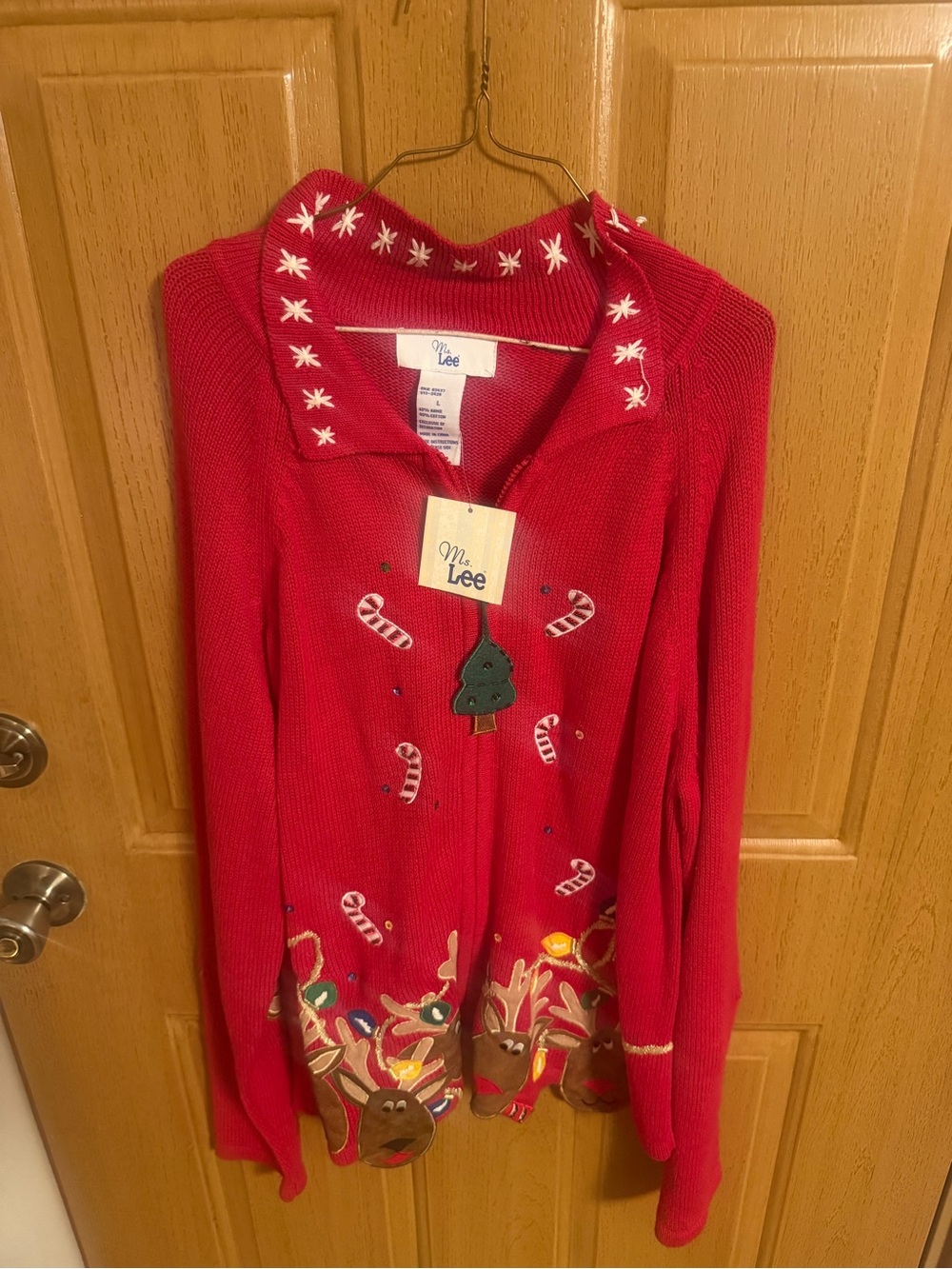 Lee Red Festive Reindeer Cardigan Sweater